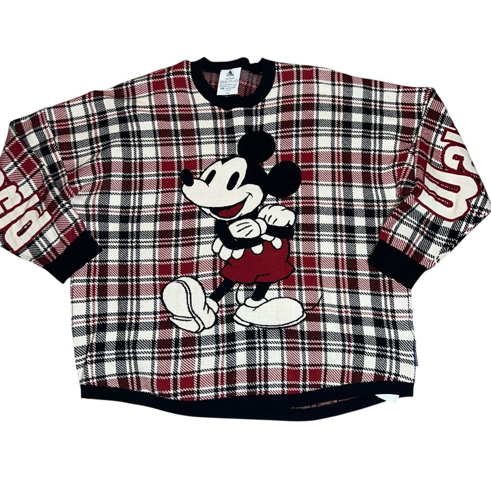 Walt Disney World spirit jersey plaid sweater plaid red black Mickey adult XL